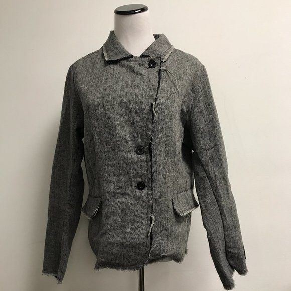 Yo! Japan black wool herringbone fray edge blazer jacket 10 - Picture 2 of 14